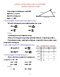 Đề cương môn Toán Lớp 9 - Chủ đề 2: Tỉ số lượ