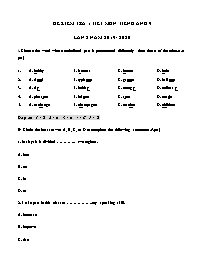 Đề kiểm tra 1 tiết môn Tiếng Anh Lớp 9 lần 2 (Có đáp án) - Năm học 2019-2020