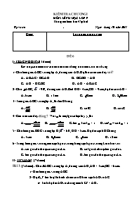 Đề kiểm tra Chương I Hình học Lớp 9 (Có đáp á