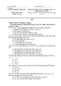Đề kiểm tra học kì II Địa lí 9 - Năm học 2014