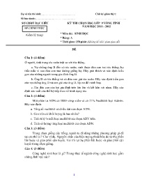 Đề thi chính thức HSG Sinh học 9 vòng Tỉnh - 