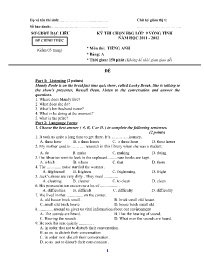 Đề thi chính thức HSG Tiếng Anh 9 vòng Tỉnh -