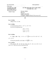 Đề thi chính thức HSG Toán 9 vòng Tỉnh - Bảng