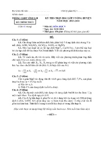 Đề thi HSG Hóa học 9 vòng Huyện - Năm học 201