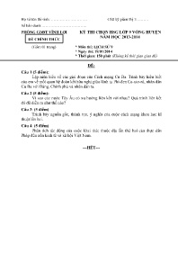 Đề thi HSG Lịch sử 9 vòng Huyện - Năm học 201