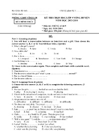 Đề thi HSG Tiếng Anh 9 vòng Huyện - Năm học 2