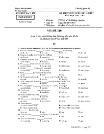 Đề thi tuyển sinh vào 10 THPT Tiếng Anh (Khôn