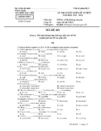 Đề thi tuyển sinh vào 10 THPT Tiếng Anh (Khôn