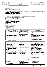 Giáo án Tiếng Anh 9 - Week 11 - Năm học 2019-2020 - Ngô Tấn Đạt