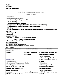 Giáo án Tiếng Anh 9 - Week 3, Unit 1: A visit
